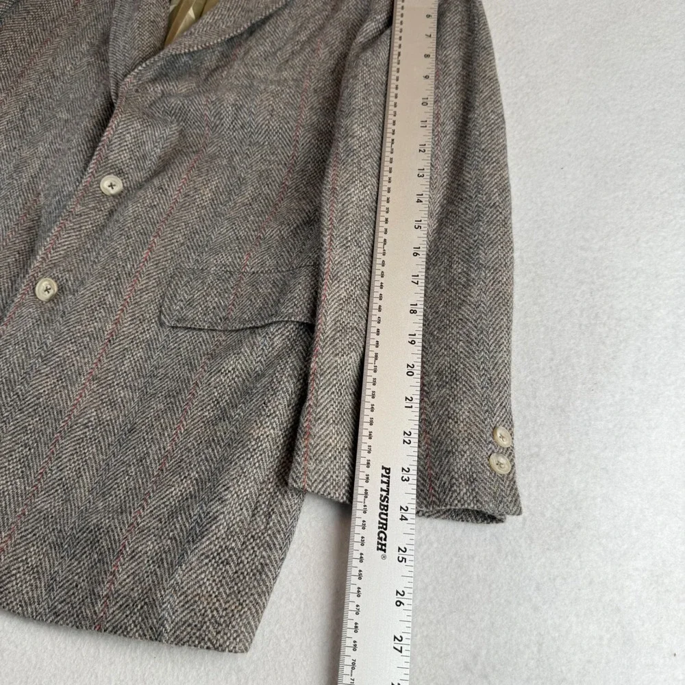 Maxwell & Co Mens Grey Herringbone Wool Blazer Striped Sport Coat Made in USA